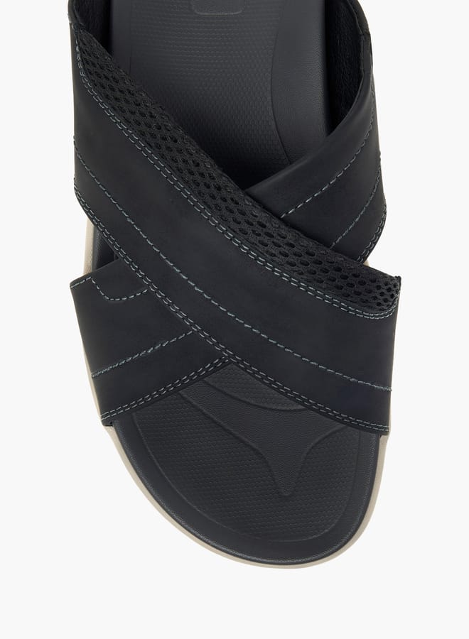 Men Stitch Detail Slip-On Cross-Strap Sandals