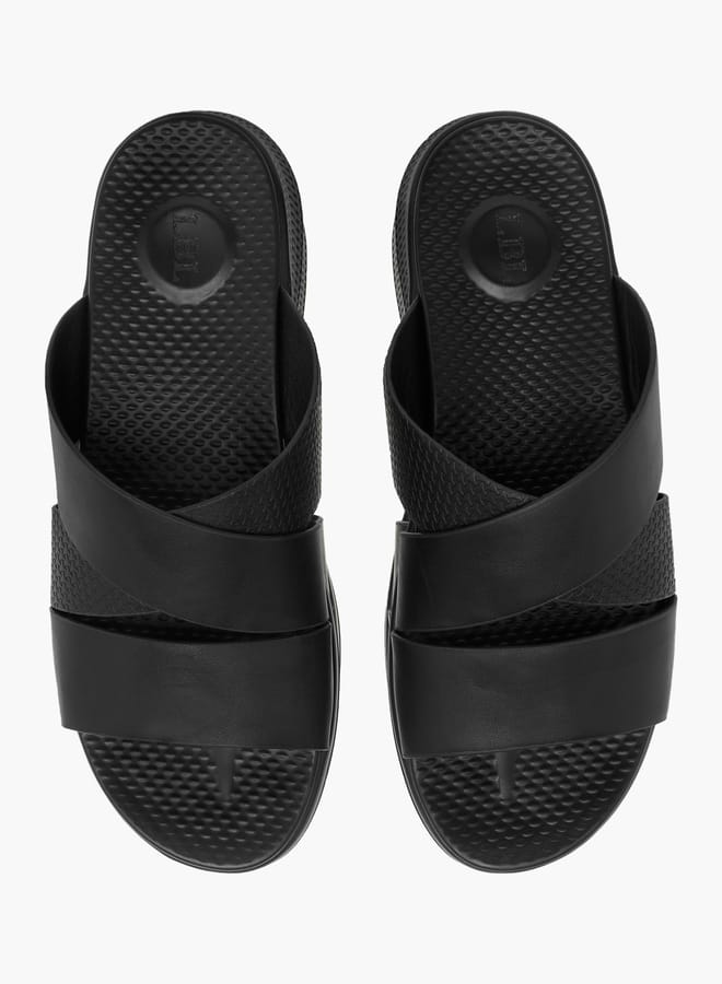 Men Textured Slip-On Cross Strap Sandals