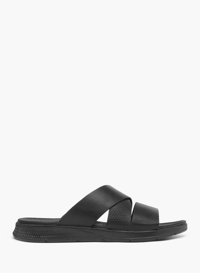 Men Textured Slip-On Cross Strap Sandals