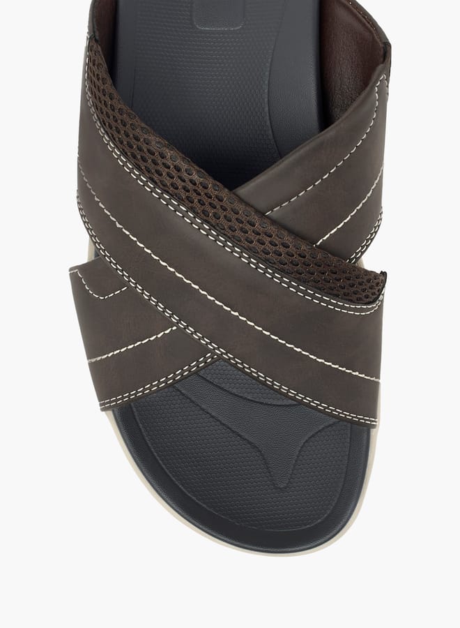 Men Stitch Detail Slip-On Cross-Strap Sandals