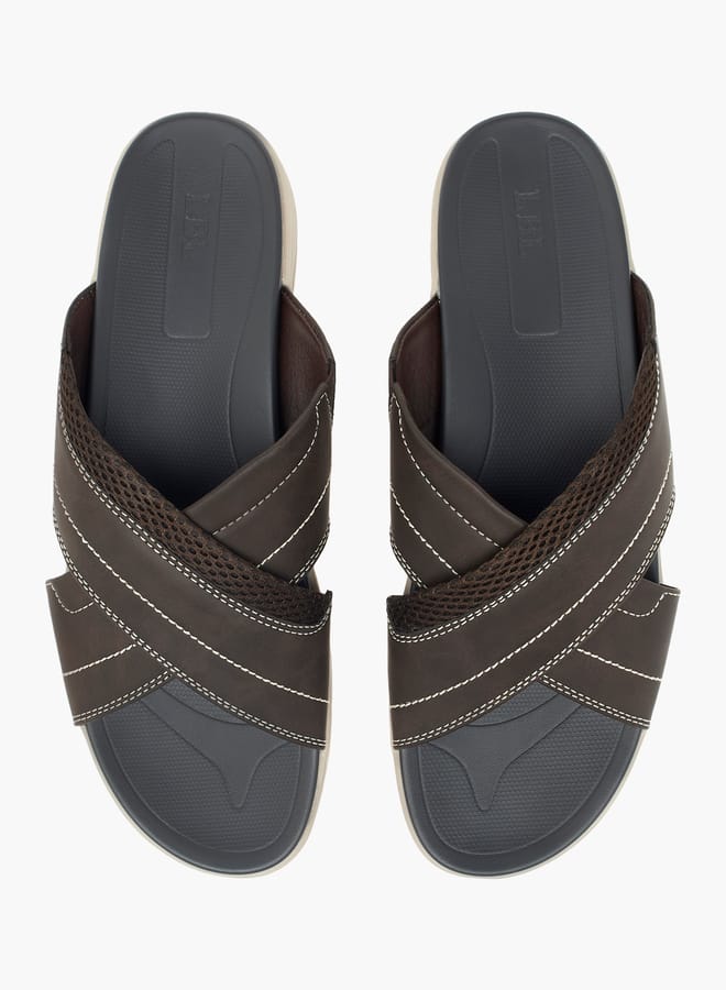 Men Stitch Detail Slip-On Cross-Strap Sandals