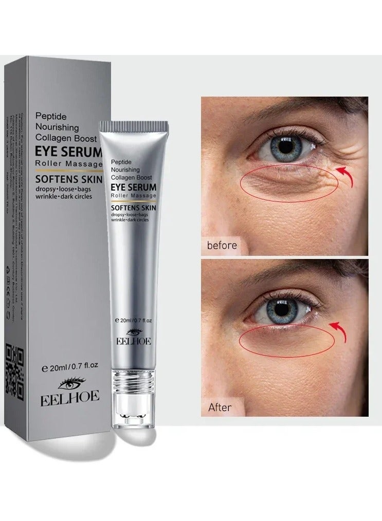Peptide Eye Bags Eye Cream Anti Dark Circle Hyaluronic Acid Wrinkle Removal Cream with Roller Massager for Skin Care