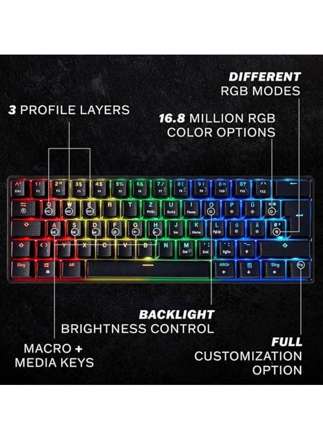 Mechanical Gaming Keyboard - 61 Keys Multi Color RGB Illuminated LED Backlit Wired Programmable for PC/Mac Gamer Tactile (Gateron Optical Brown)