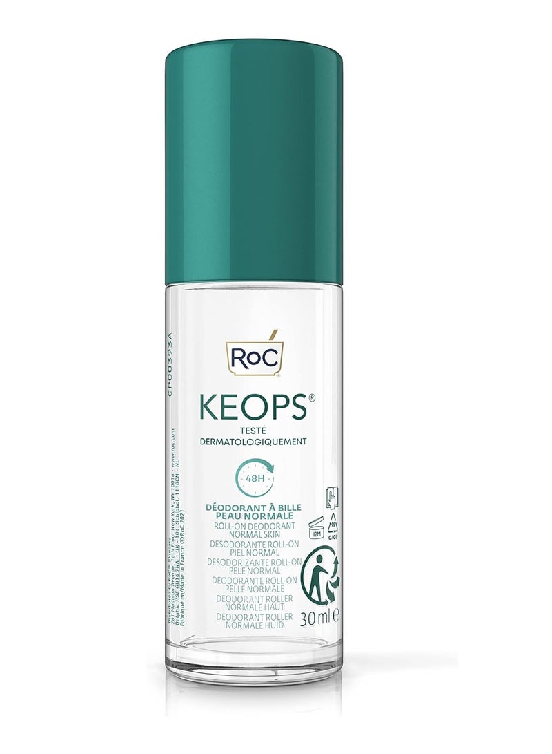 KEOPS Roll On Deodorant for Normal Skin Anti Perspirant Deodorant 48 Hours Effectiveness Effective Sweat Reduction Alcohol free and Fragrance Free 30 ml