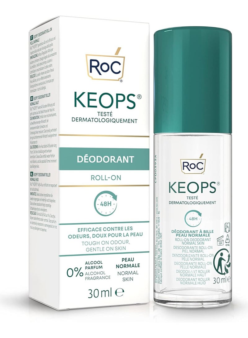 KEOPS Roll On Deodorant for Normal Skin Anti Perspirant Deodorant 48 Hours Effectiveness Effective Sweat Reduction Alcohol free and Fragrance Free 30 ml