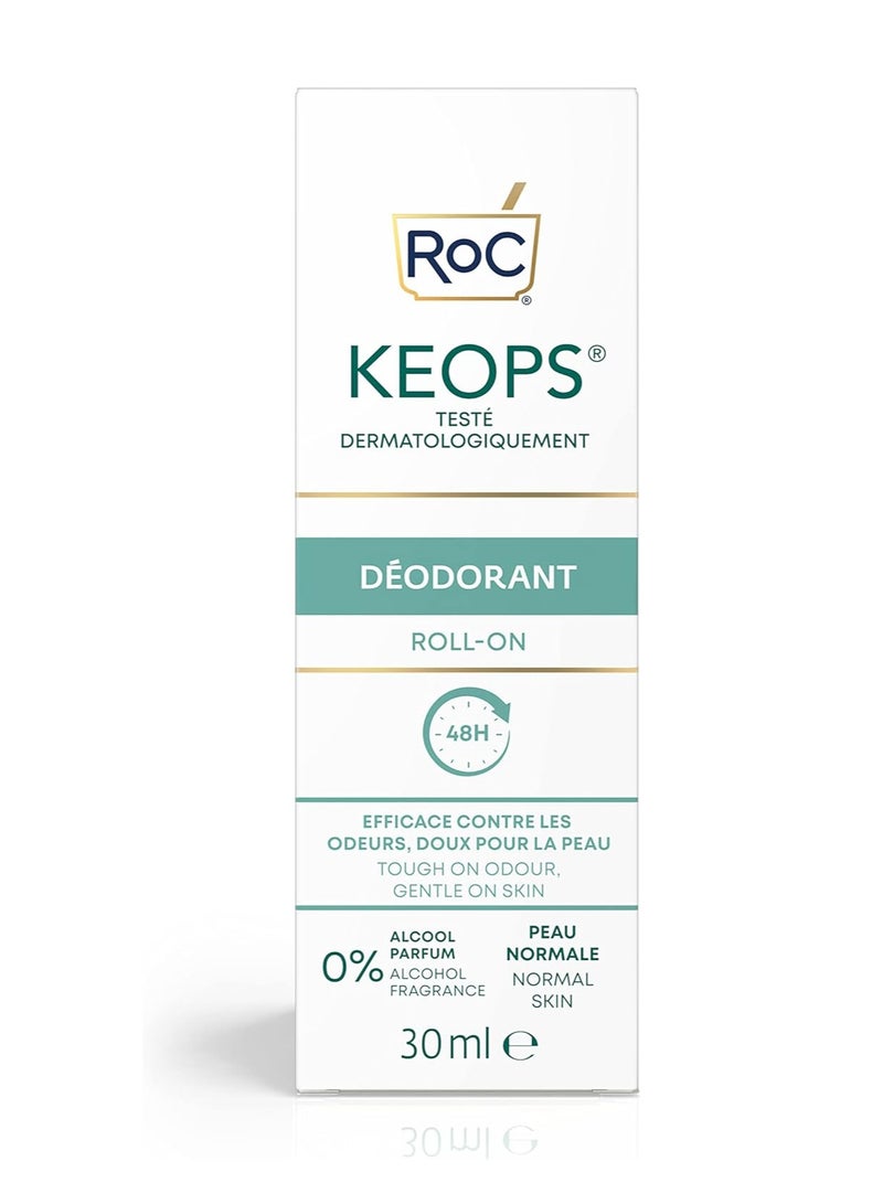 KEOPS Roll On Deodorant for Normal Skin Anti Perspirant Deodorant 48 Hours Effectiveness Effective Sweat Reduction Alcohol free and Fragrance Free 30 ml