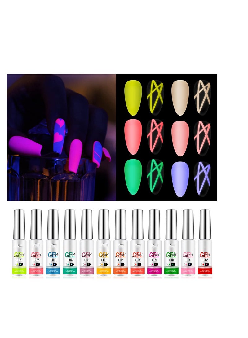 Luminous Painted Nail Gel Polish Set, Glow In Dark Gel, Neon Drawing Liner Nail Gel For Nail Art, UV LED Gel Liner Nail Art Polish, Nail Polish Set for Party