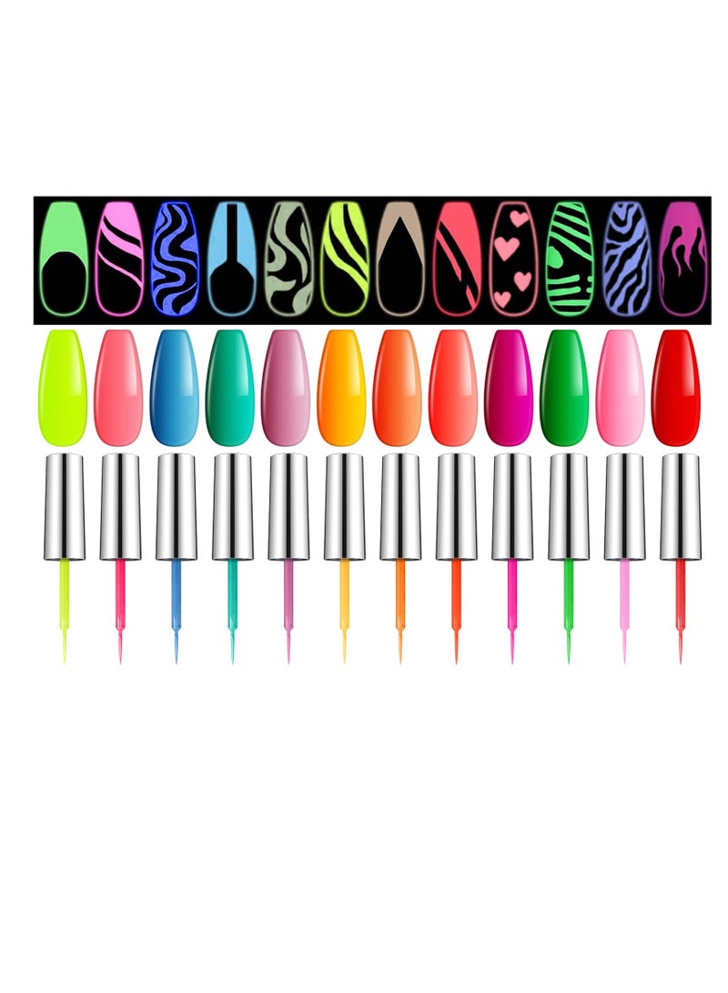 Luminous Painted Nail Gel Polish Set, Glow In Dark Gel, Neon Drawing Liner Nail Gel For Nail Art, UV LED Gel Liner Nail Art Polish, Nail Polish Set for Party