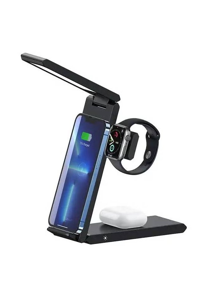 CD181 15W 3in1 Folding Wireless Charging Stand With Table Lamp