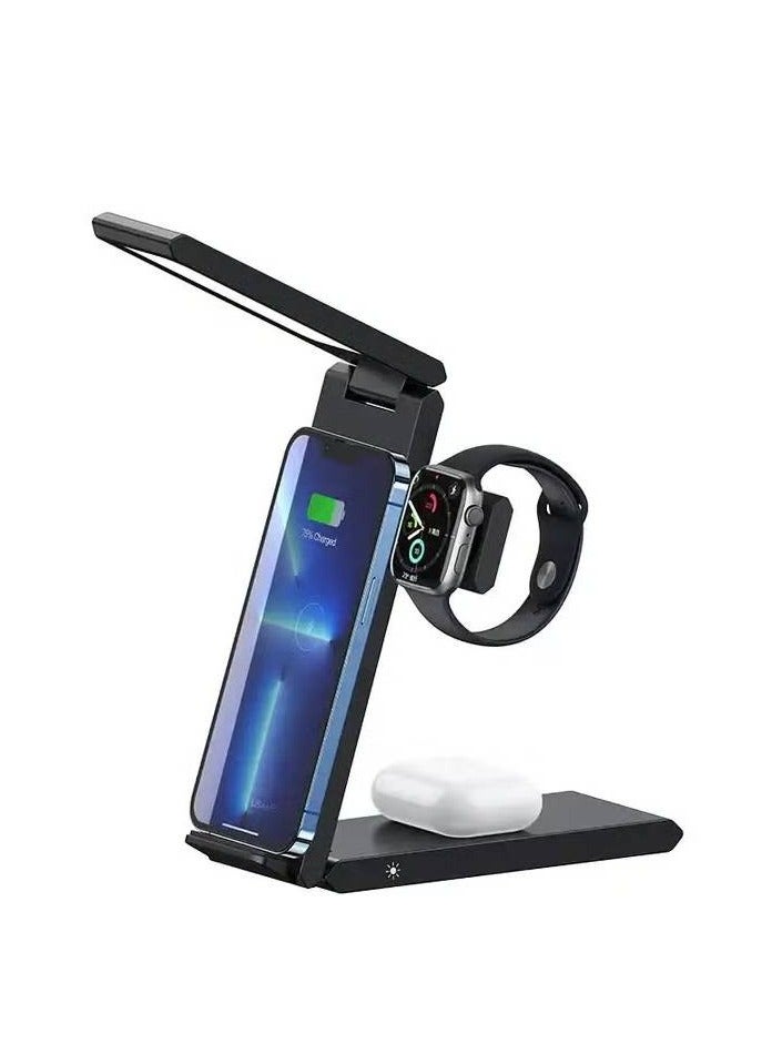 CD181 15W 3in1 Folding Wireless Charging Stand With Table Lamp