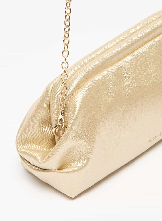 Women Solid Clutch with Chain Strap and Hinged Closure