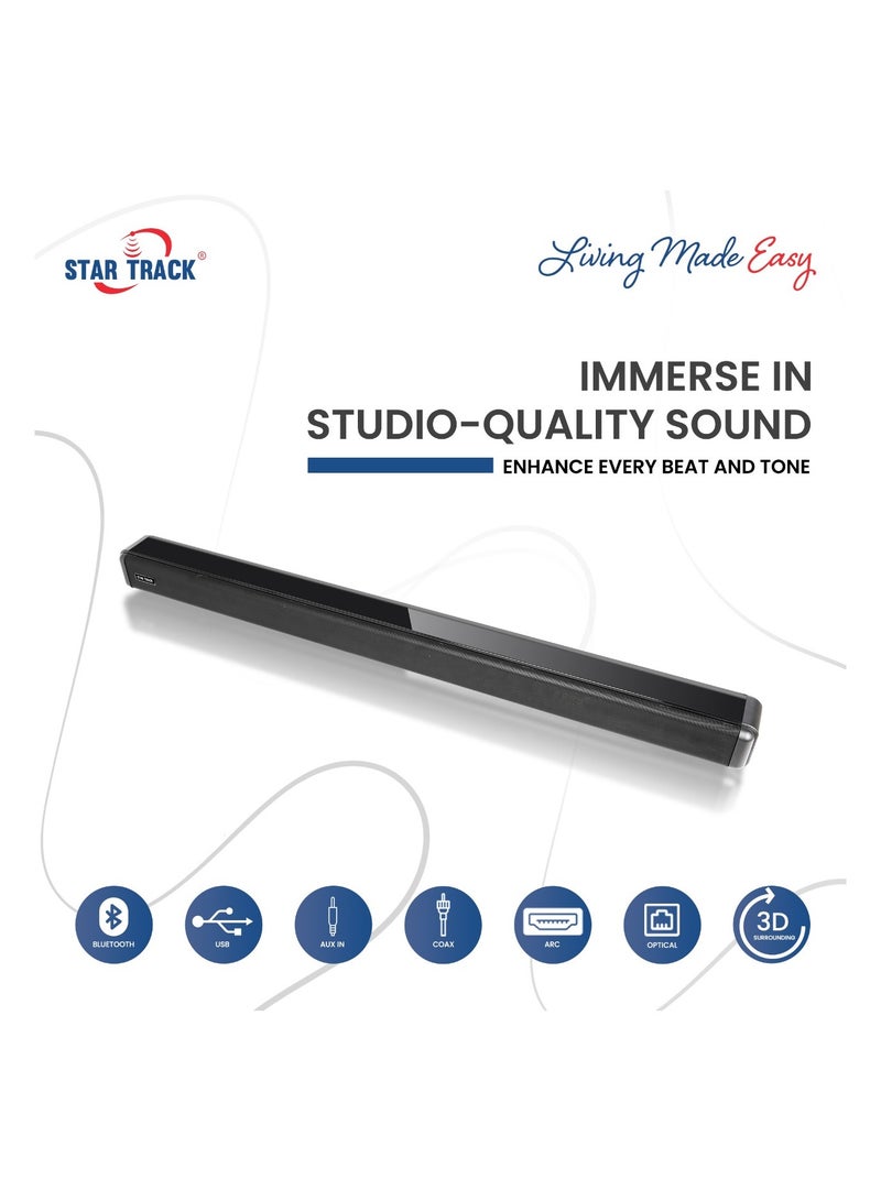 Powerful sound bar from STAR TRACK, connectivity, stylish design, multi-mode