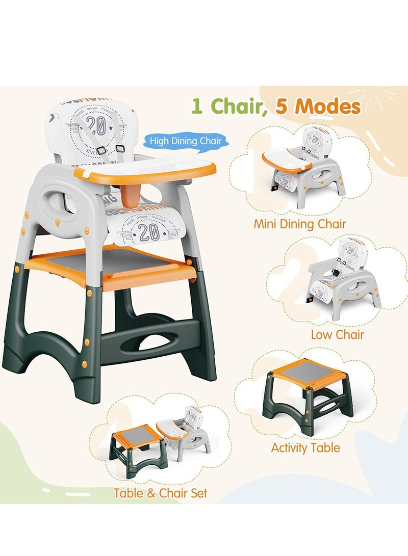 Baby High Chair, Portable High Chair with Adjustable Heigh and Recline, Foldable High Chair for Babies and Toddler with 4 Wheels, High Chair for Toddlers with Removable Tray