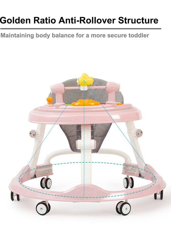 Baby Walkers for Boys Girls with 6 Wheels Foldable Walker Music Box Awning Foldable Toddler Walker Help Baby Walk Anti Rollover for Baby Aged 6-36 Months