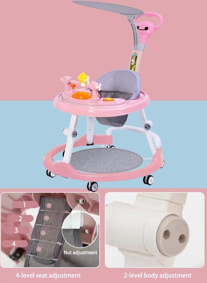 Baby Walkers for Boys Girls with 6 Wheels Foldable Walker Music Box Awning Foldable Toddler Walker Help Baby Walk Anti Rollover for Baby Aged 6-36 Months