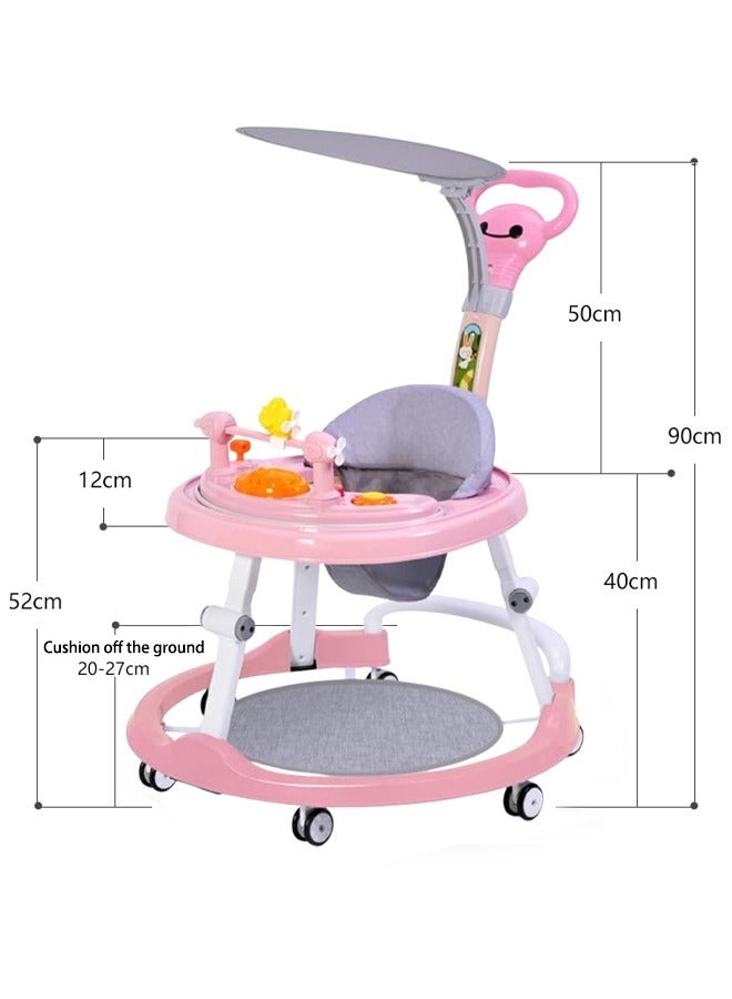 Baby Walkers for Boys Girls with 6 Wheels Foldable Walker Music Box Awning Foldable Toddler Walker Help Baby Walk Anti Rollover for Baby Aged 6-36 Months