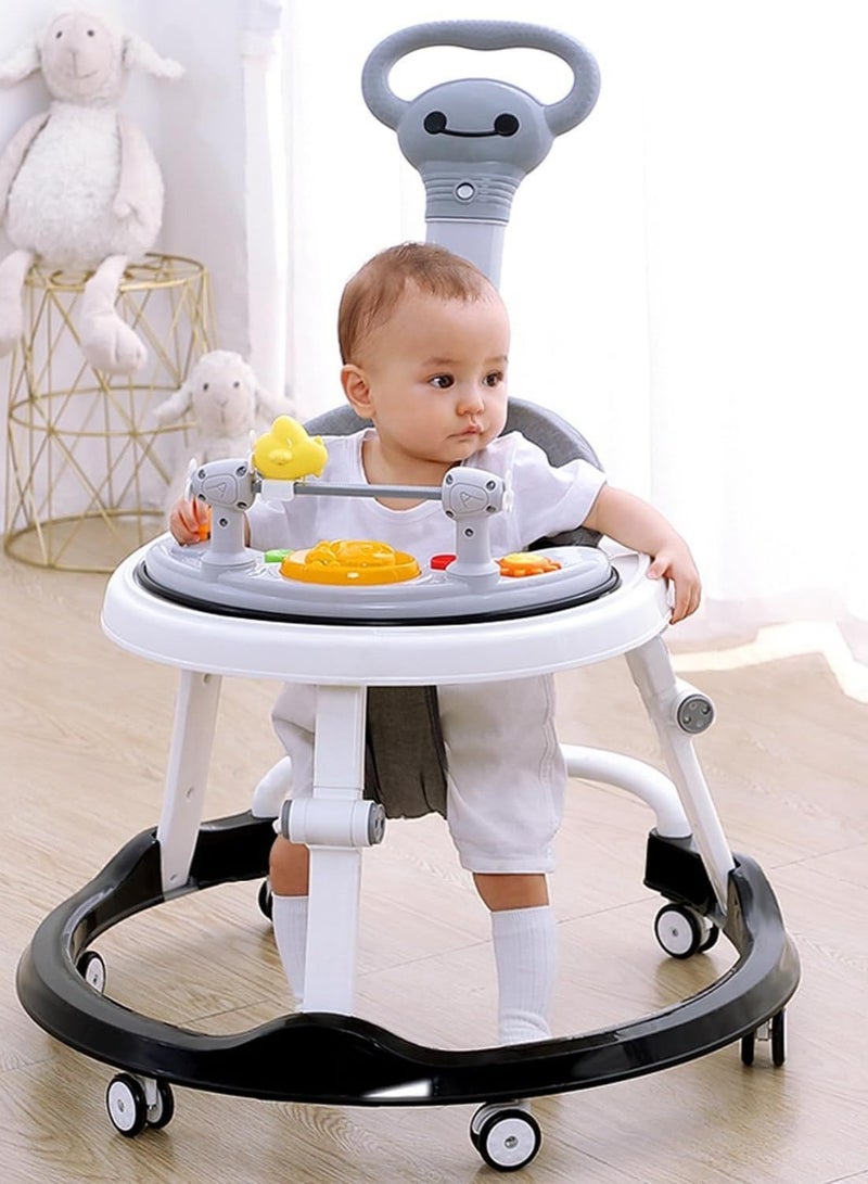 Baby Walkers for Boys Girls with 6 Wheels Foldable Walker Music Box Awning Foldable Toddler Walker Help Baby Walk Anti Rollover for Baby Aged 6-36 Months