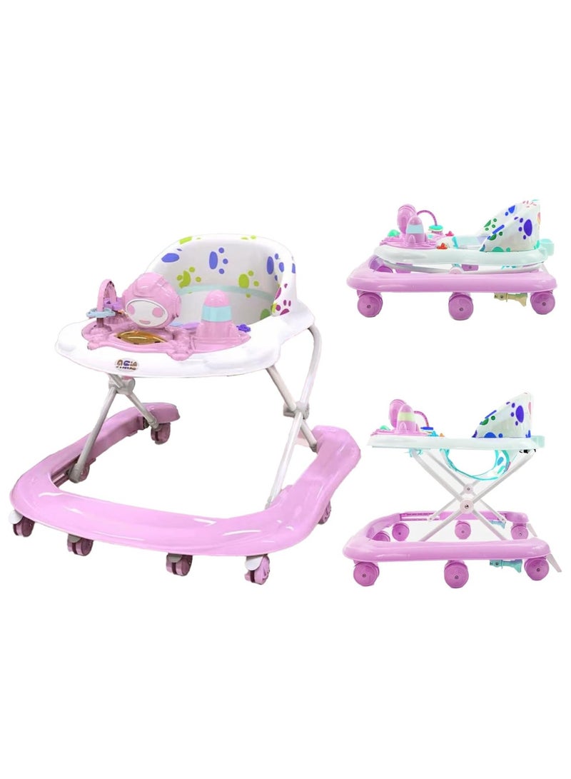 Music and Light Baby Walker Foldable Height Adjustable Baby Walker with Wheels Infant Walker Anti-Fall Baby Walker for 6-18 Months Boys and Girls  (Pink)