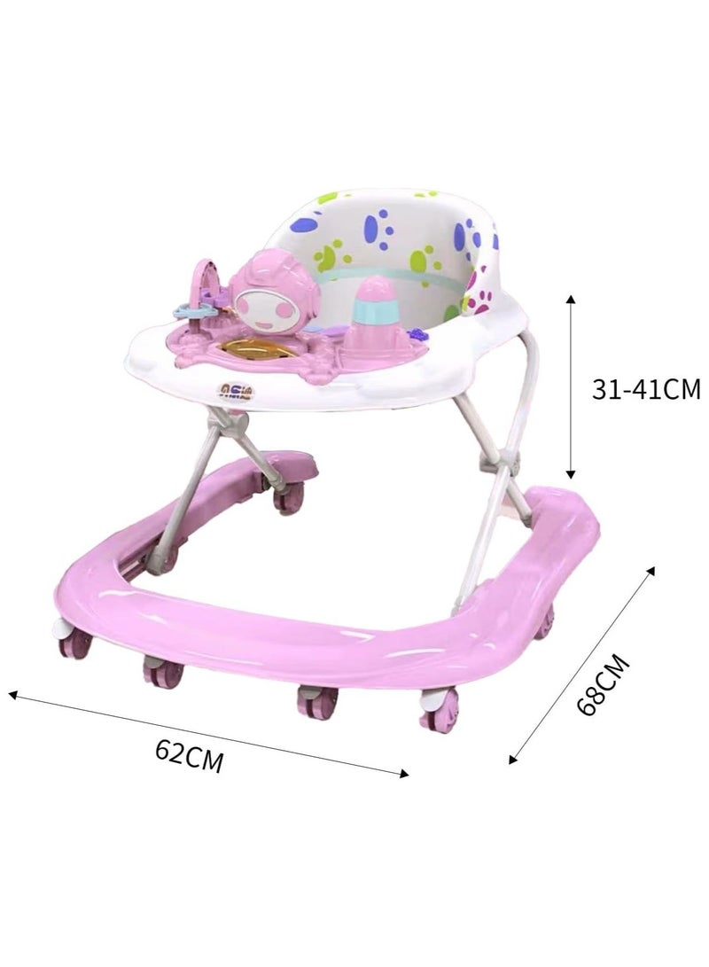 Music and Light Baby Walker Foldable Height Adjustable Baby Walker with Wheels Infant Walker Anti-Fall Baby Walker for 6-18 Months Boys and Girls  (Pink)