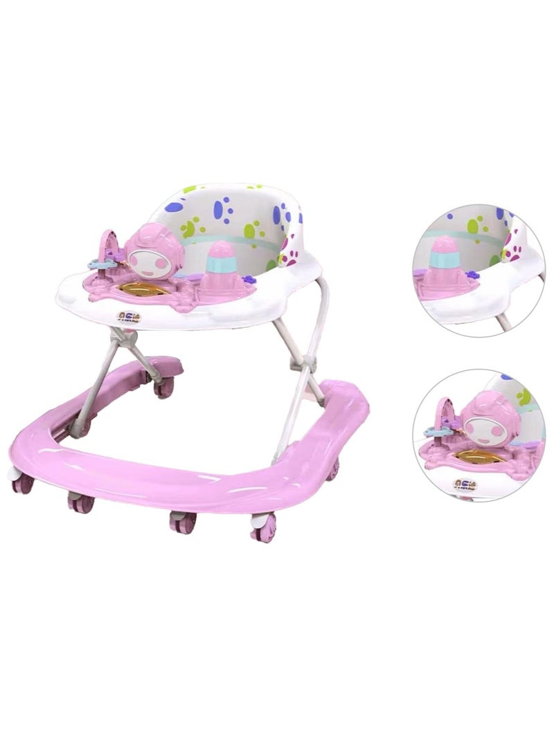 Music and Light Baby Walker Foldable Height Adjustable Baby Walker with Wheels Infant Walker Anti-Fall Baby Walker for 6-18 Months Boys and Girls  (Pink)