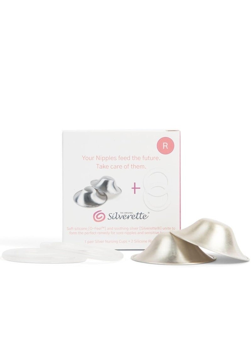 SILVERETTE The Original Silver Nursing Cups, Nipple Covers for Breastfeeding with O-Feel Silicone Rings