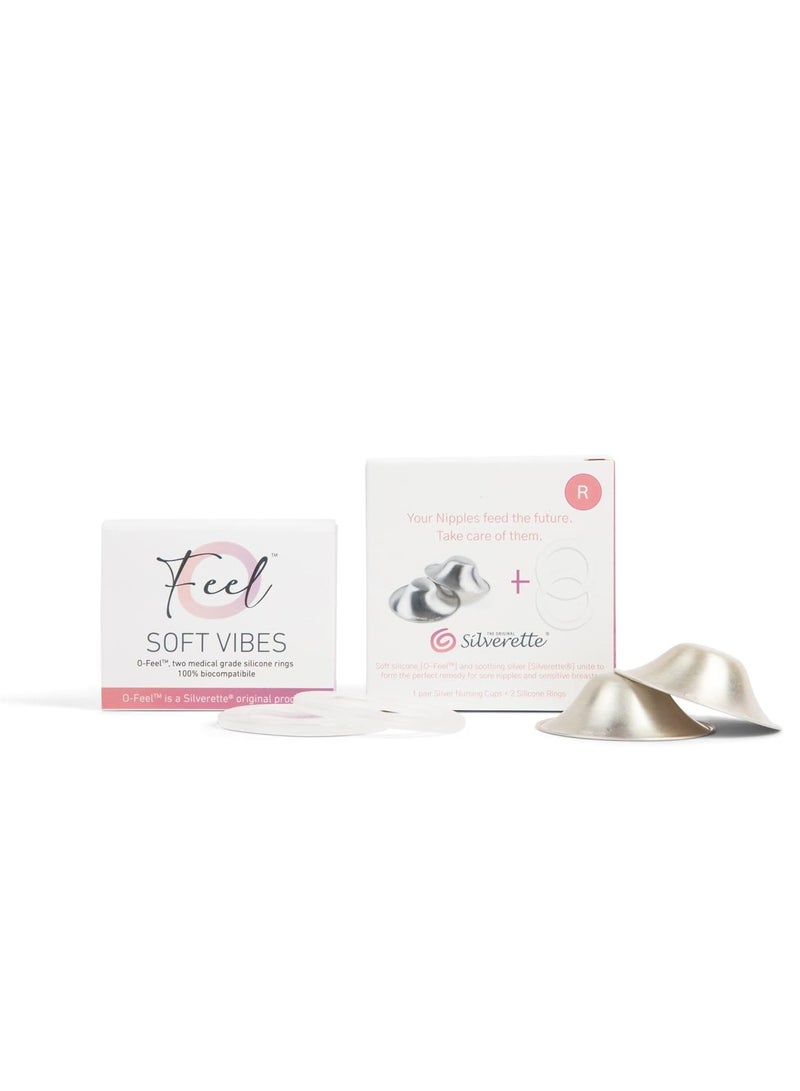 SILVERETTE The Original Silver Nursing Cups, Nipple Covers for Breastfeeding with O-Feel Silicone Rings