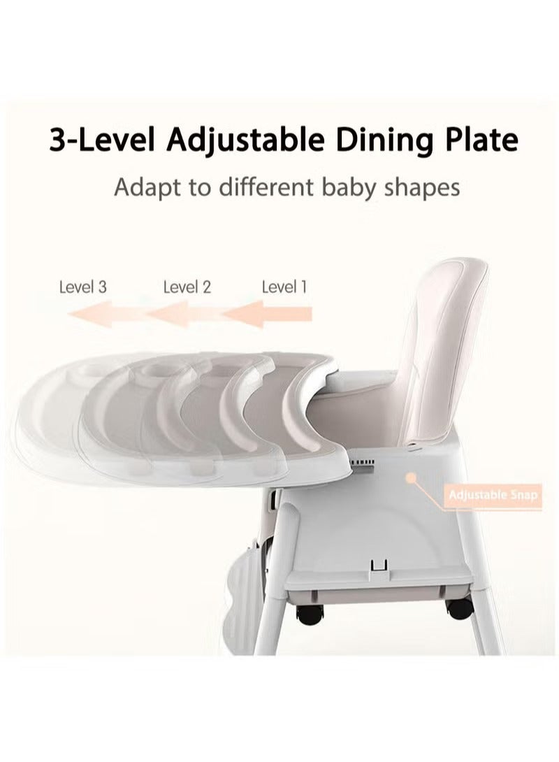 Baby High Chair, Portable Feeding Chair with Dining Tray, Height-Adjustable Toddler Dining Chair for Babies and Toddlers(Beige)