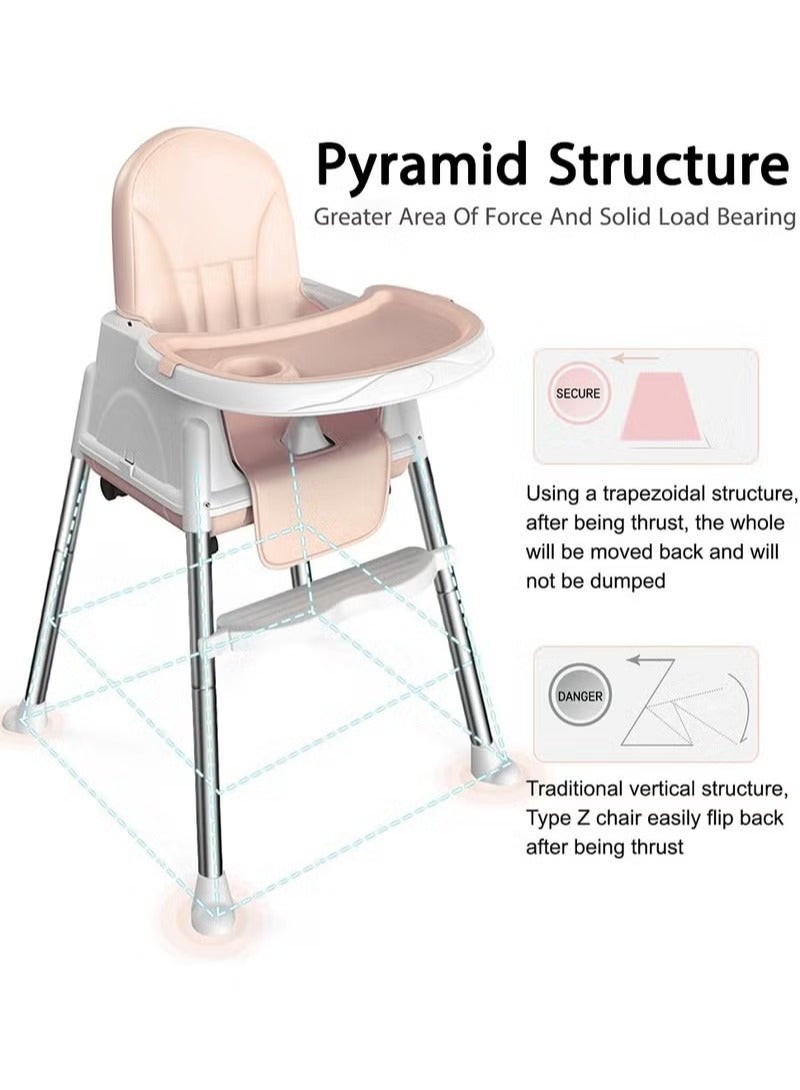 Baby High Chair, Portable Feeding Chair with Dining Tray, Height-Adjustable Toddler Dining Chair for Babies and Toddlers(Beige)