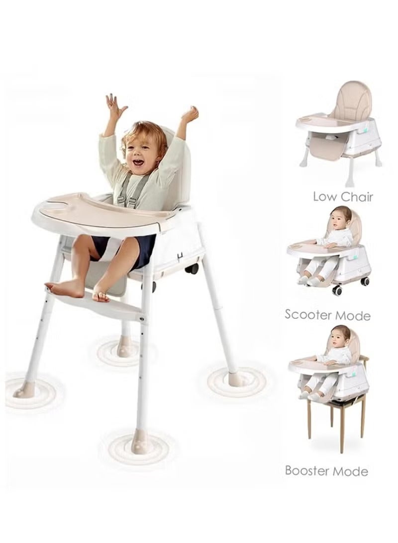 Baby High Chair, Portable Feeding Chair with Dining Tray, Height-Adjustable Toddler Dining Chair for Babies and Toddlers(Beige)