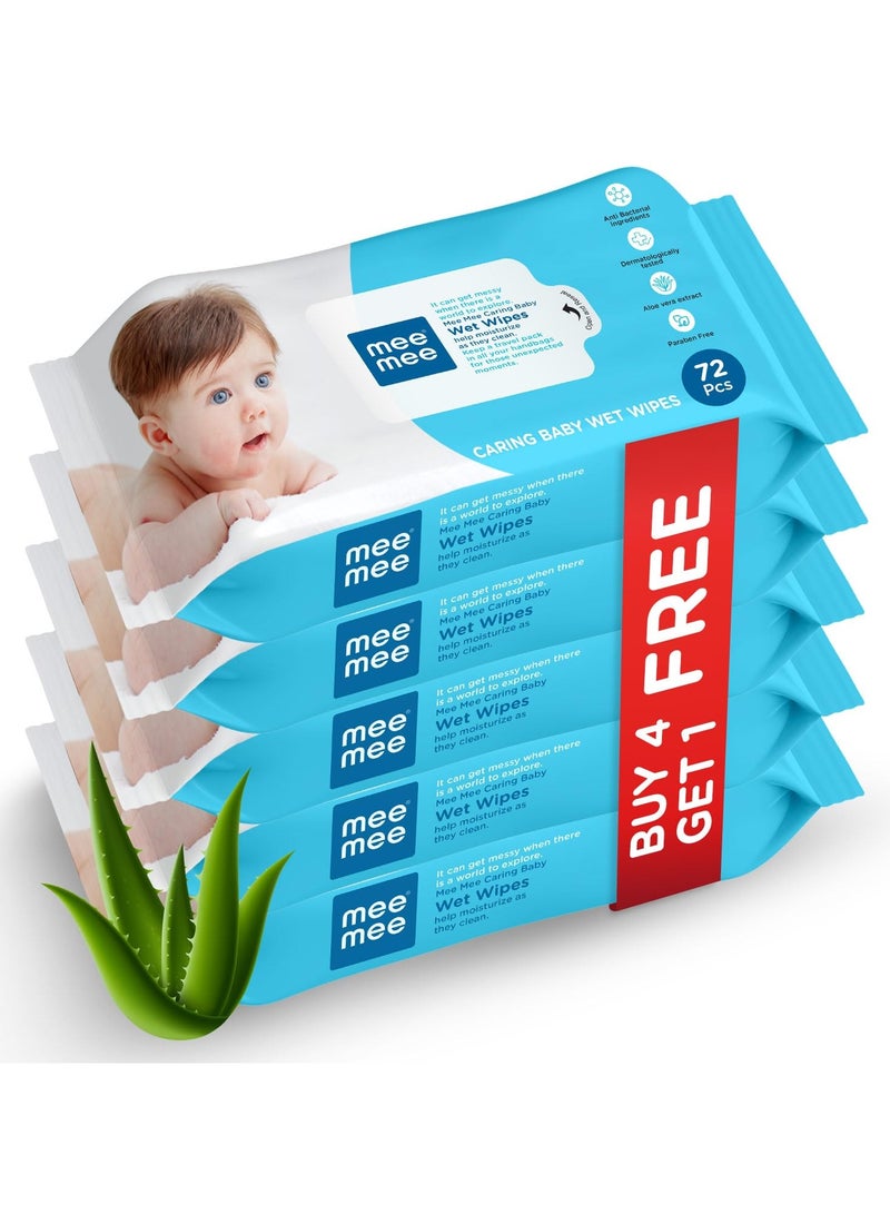 Soft Gentle Baby Wet Wipes (72 Wipes) Pack of 5 | Infused with Aloe Vera and Vitamin E