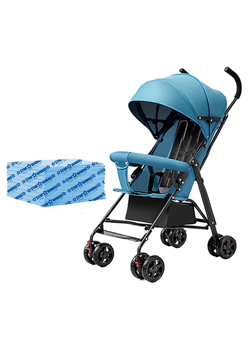 Star Babies - Buy 1 Get 1 (Lightweight Portable Infant Stroller W/ Compact Fold with Free 25pcs Disposable changing mat- Blue