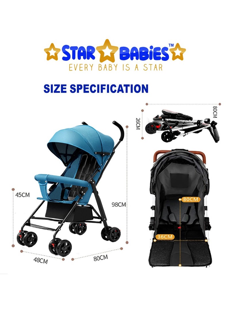 Star Babies - Buy 1 Get 1 (Lightweight Portable Infant Stroller W/ Compact Fold with Free 25pcs Disposable changing mat- Blue