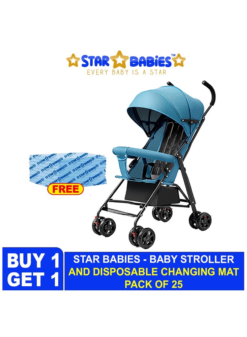 Star Babies - Buy 1 Get 1 (Lightweight Portable Infant Stroller W/ Compact Fold with Free 25pcs Disposable changing mat- Blue