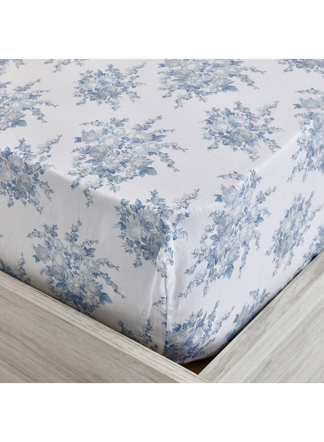 Flora King - Sized Fitted Sheet Set White And Blue - 180X200Cm