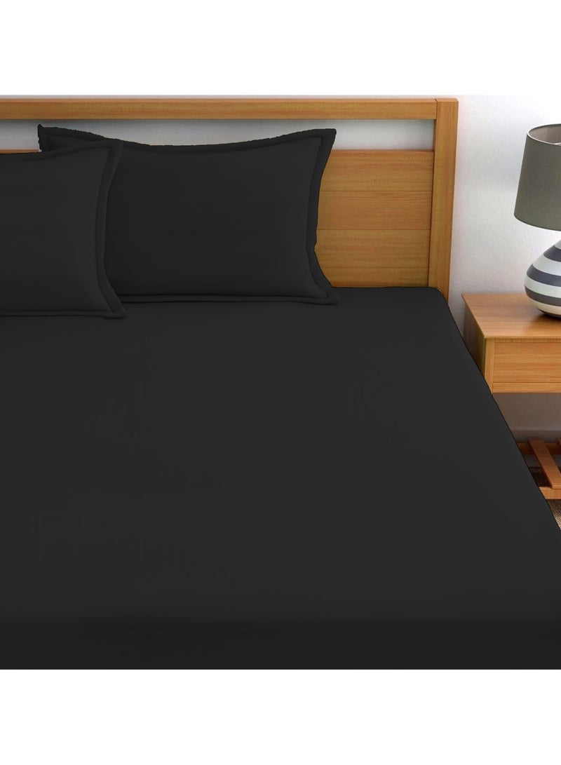 Cotton Tc180 Fitted Bed Sheets +  Pillow Covers, King/Queen/Double/Single Sizes, Color Black