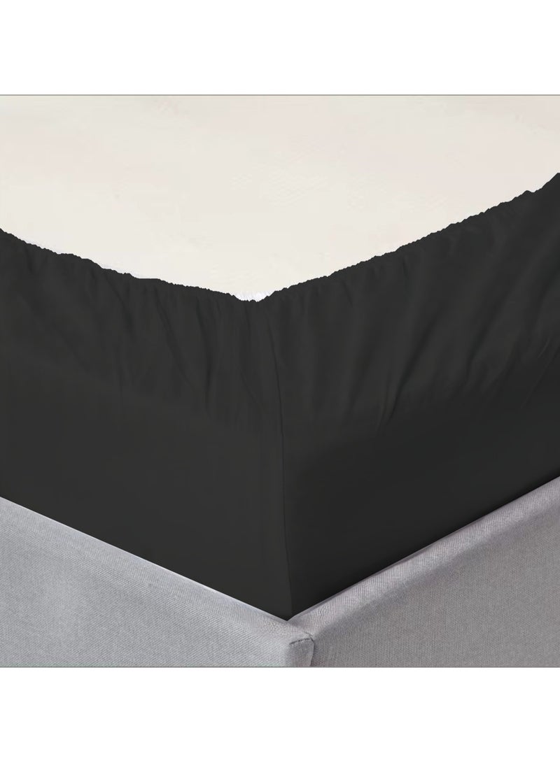 Cotton Tc180 Fitted Bed Sheets +  Pillow Covers, King/Queen/Double/Single Sizes, Color Black