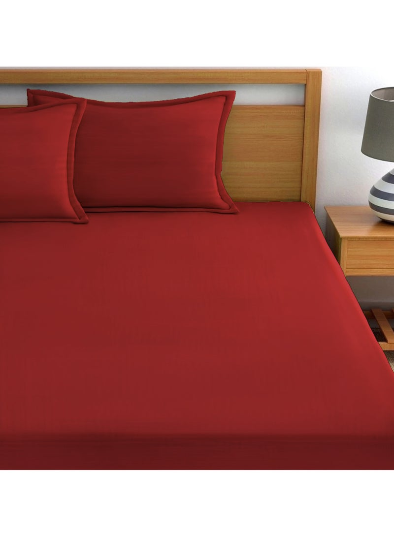 Cotton Tc180 Fitted Bed Sheets +  Pillow Covers, King/Queen/Double/Single Sizes, Color Maroon