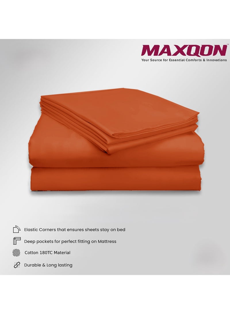 Cotton Tc180 Fitted Bed Sheets +  Pillow Covers, King/Queen/Double/Single Sizes, Color Brown