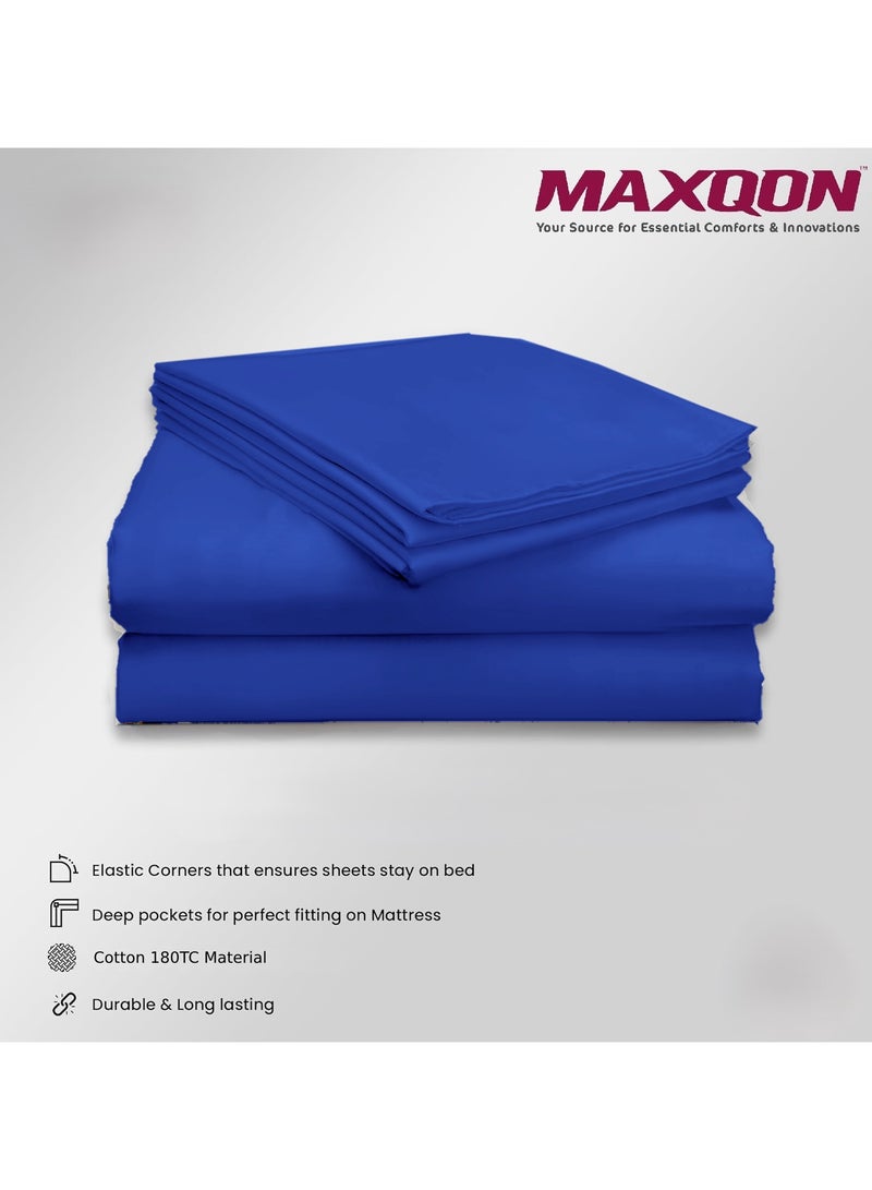 Cotton Tc180 Fitted Bed Sheets +  Pillow Covers, King/Queen/Double/Single Sizes, Color Blue