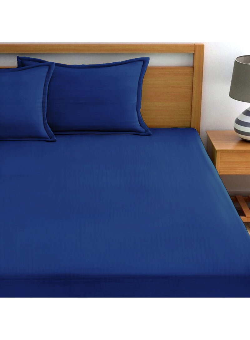 Cotton Tc180 Fitted Bed Sheets +  Pillow Covers, King/Queen/Double/Single Sizes, Color Blue