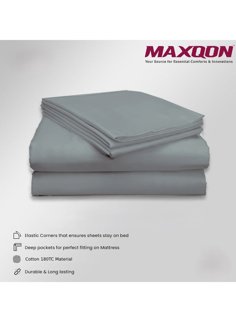 Cotton Tc180 Fitted Bed Sheets +  Pillow Covers, King/Queen/Double/Single Sizes, Color Grey