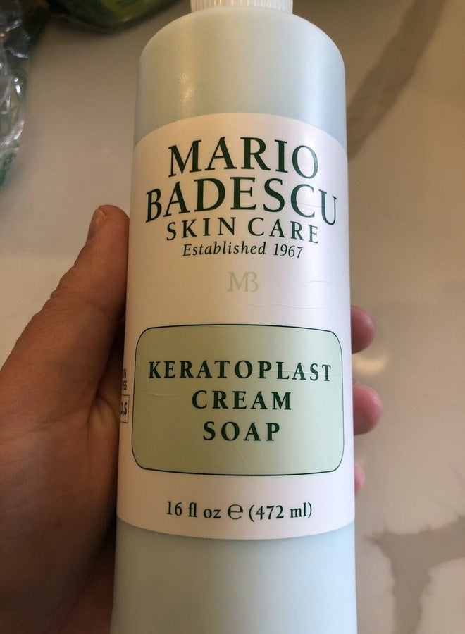 Mario Badescu Keratoplast Cream Soap with Glycerin - Gentle, Oil-Free and Non-Drying Exfoliating Face Wash for Women and Men - Creamy BHA Exfoliant Facial Cleanser and Makeup Remover 472ml