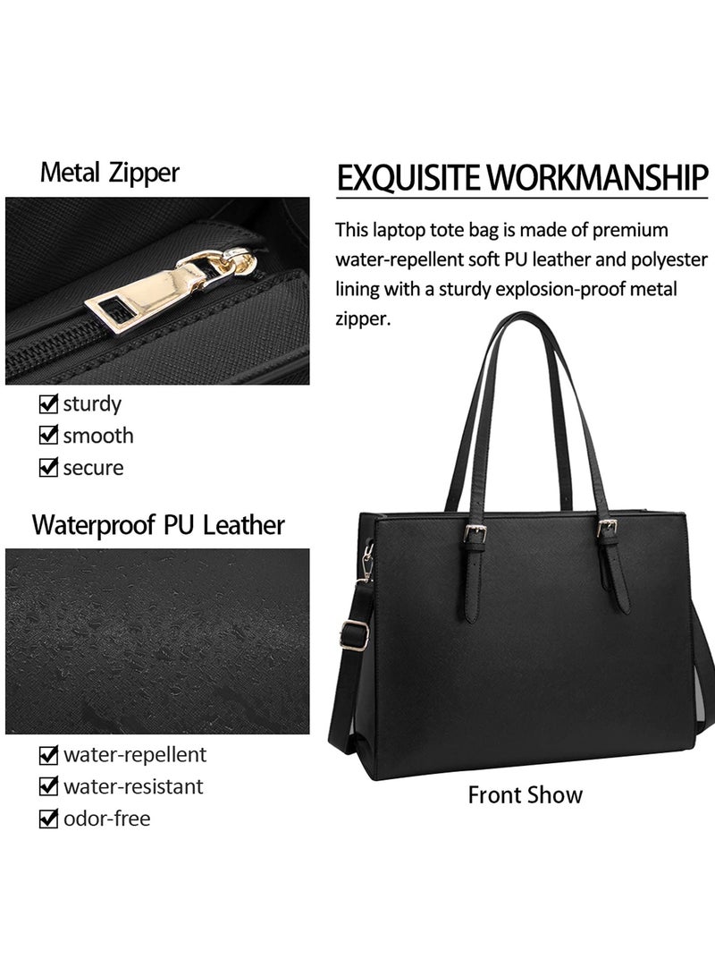 Laptop Bag for Women Waterproof Lightweight Leather 15.6 Inch Computer Tote Bag Business Office Briefcase Large Capacity Handbag Shoulder Bag Professional Office Work Bag