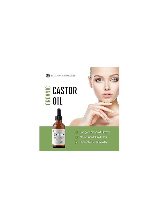 Castor Oil USDA Certified Organic for Eyelashes, Eyebrows and Hair 2oz