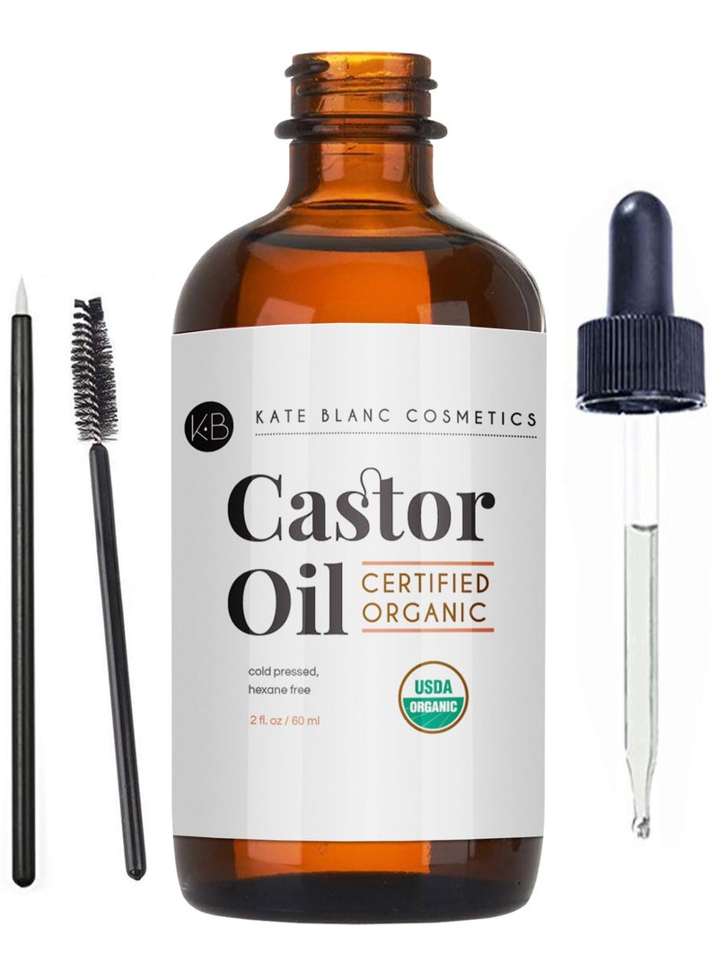 Castor Oil USDA Certified Organic for Eyelashes, Eyebrows and Hair 2oz