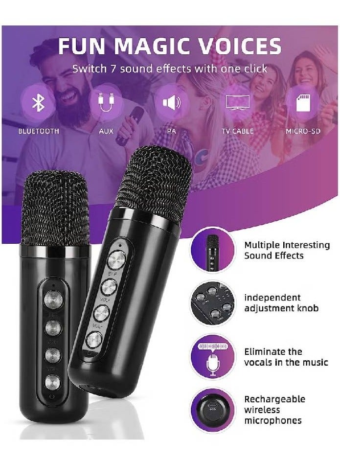 Portable Wireless Bluetooth Karaoke Speaker Stereo Bass With Dual Microphones(black)