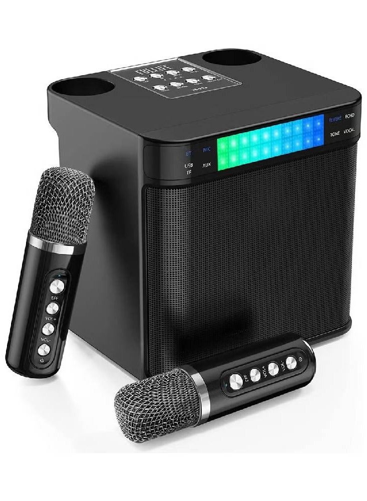 Portable Wireless Bluetooth Karaoke Speaker Stereo Bass With Dual Microphones(black)