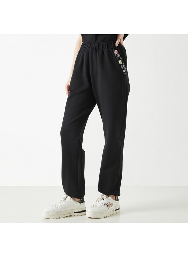 2Xtremz Floral Embellished Joggers with Elasticised Waistband and Pockets