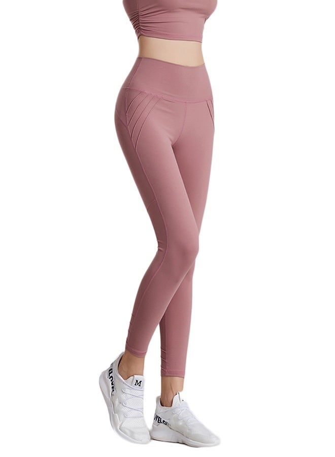 Solid Pattern High-Waist Sports Leggings Pink