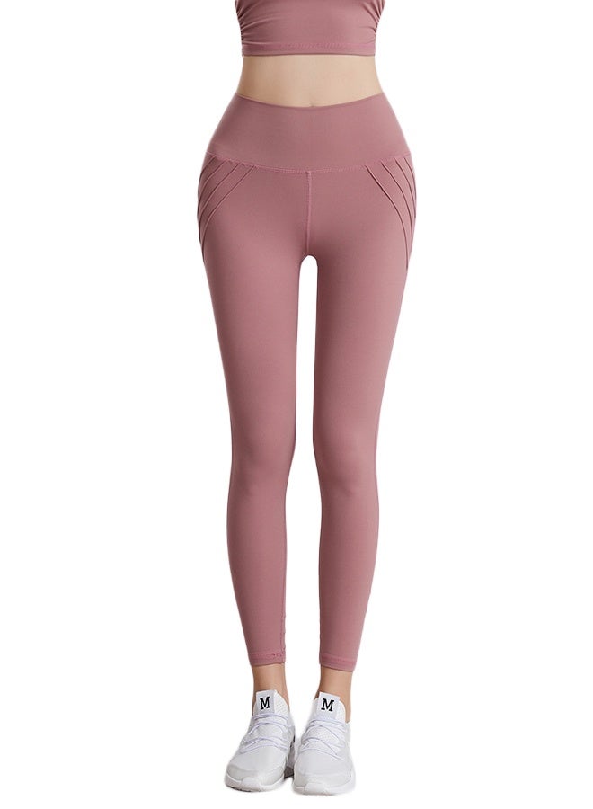 Solid Pattern High-Waist Sports Leggings Pink